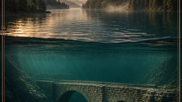Illustration IA : Pont de Thusy : une route engloutie sous le lac de la Gruyère