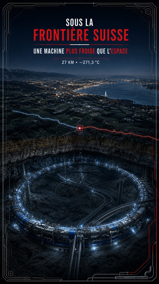 Illustration IA : LHC du CERN : 27 kilomètres sous la frontière